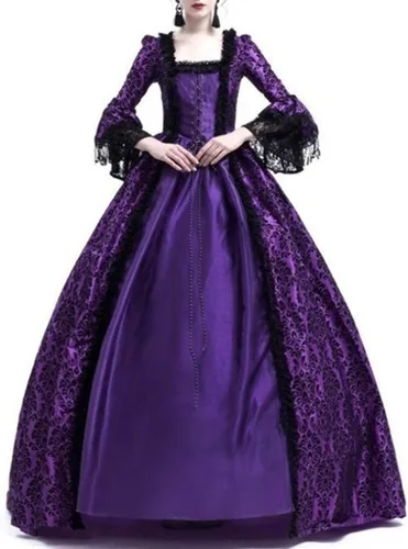 Vista 3 de Wkishenl Vestido del siglo XVIII para mujer, vestido victoriano de mangas acampanadas, vestido de reina, vestido medieval vintage, disfraz