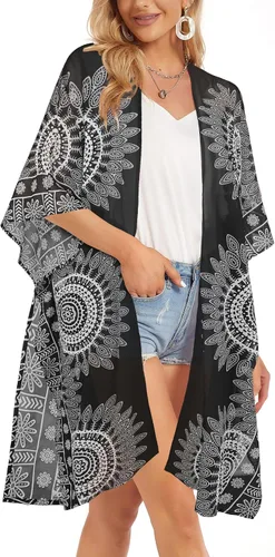 Vista 4 de Kimono para mujer, para verano, playa, casual, holgado, cárdigans para traje de baño