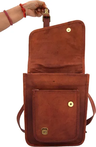 Vista 9 de Bolso bandolera de cuero genuino de 11 pulgadas para hombres y mujeres, unisex, para adolescentes, bolso bandolera para iPadTab Mini, Marrón