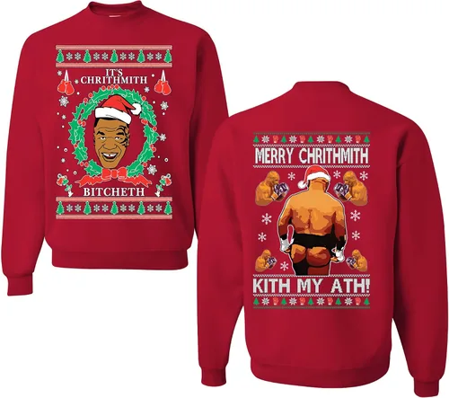Vista 32 de wild custom apparel Merry Chrithmith Kith My Ath suéter feo de Navidad divertido con cuello redondo sudadera Negro