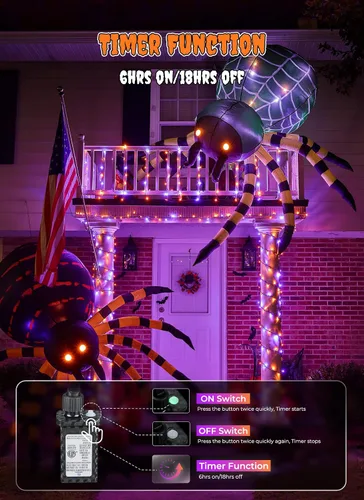 Vista 3 de Minetom 200 LED Halloween String Lights 66FT Outdoor Halloween Lights Purple & Orange