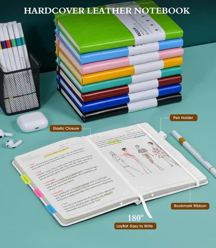 Vista 6 de Ansopu - Cuaderno de diario forrado para escritura, papel grueso de 100 gsm A5, diario de cuero de tapa dura para mujer y hombre, diario de viaje
