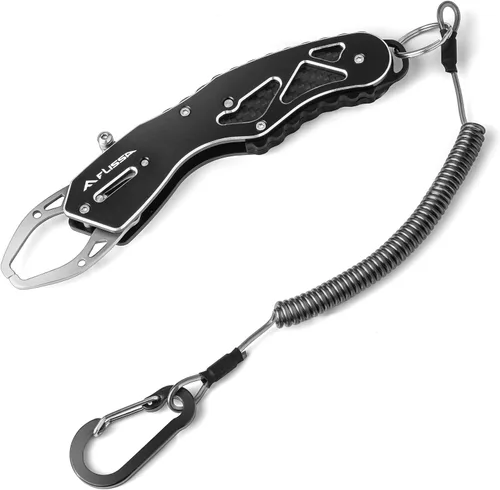 Vista 9 de FLISSA Fish Gripper, Fish Lip Grip Tool with Carabiner and Spring Anti-Lost Rope, Durable Stainless Steel Fish Grabber Gripper, Lightweight Holder