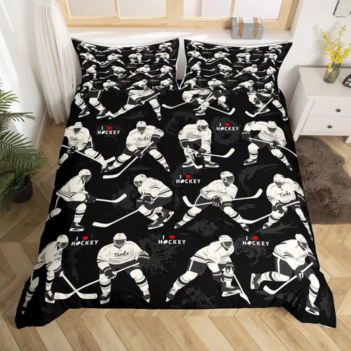 Vista 32 de Erosebridal Hockey Twin Duvet Cover for Boys,Blue and Black Sports Bedding Sets for Kids Teen,Ball Games Gamer Bed Set,Ice Hockey Field Quilt Cover