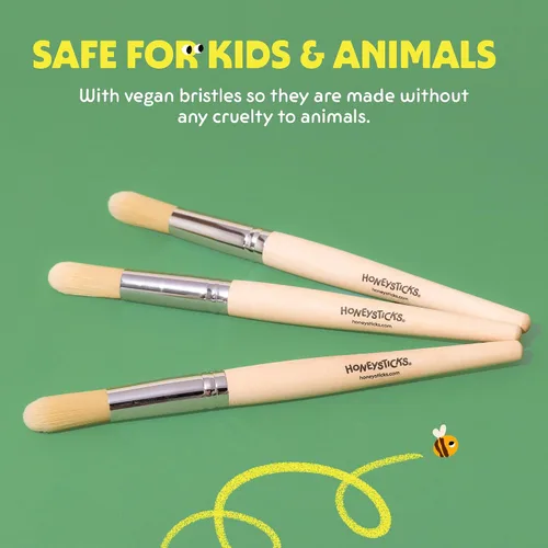 Vista 5 de Honeysticks Juego de pinceles de pintura Jumbo – Paquete de 3. Pinceles de pintura jumbo para niños con un mango de madera grande para un fácil