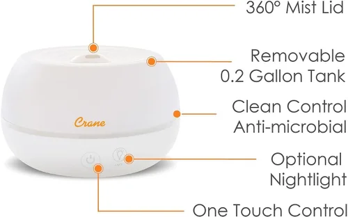 Vista 3 de Crane Humidificador ultrasónico portátil de viaje y difusor de aroma, niebla fría de 0.2 galones, no requiere filtro, bandeja de aceite esencial