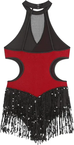 Vista 7 de Xnihocha Body de lentejuelas brillantes con flecos, leotardo sexy con borlas, traje de baile de jazz, vestido de una pieza para actuación en escen