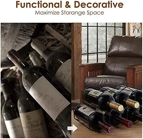 Vista 7 de Fomanish - Soporte para 7 botellas, estante de vino independiente, moderno soporte de mesa de metal para cocina y bodega