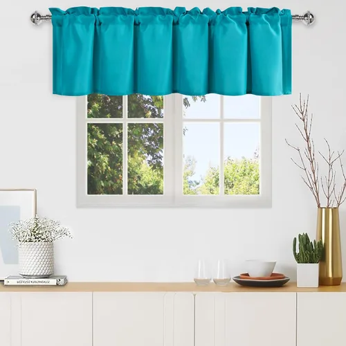 Vista 13 de DWCN Cortinas de Cenefa para Sala de Estar, Cocina, Baño/Sótano - Aqua Sólido, 1 Panel, 42 x 12 Pulgadas, Oscurecimiento de Habitación Solid Short