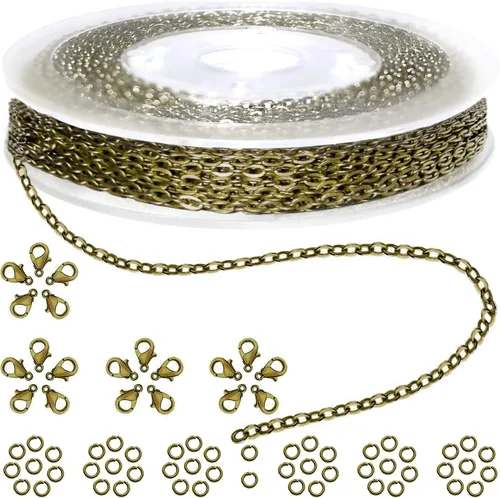 Vista 16 de Jishi Cadenas de suministros de fabricación de joyas, cadenas de eslabones de cable de 60 pies para hacer joyas, collares, aretes, pulseras 6