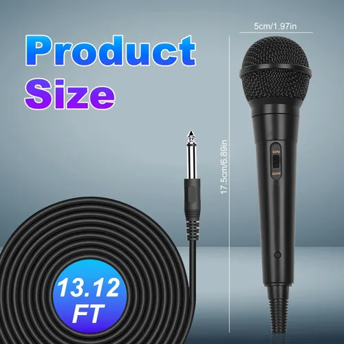 Vista 8 de Micrófono de mano con cable, micrófono vocal dinámico cardioide de mano dual con interruptor de encendido/apagado, cable de 13 pies, conector