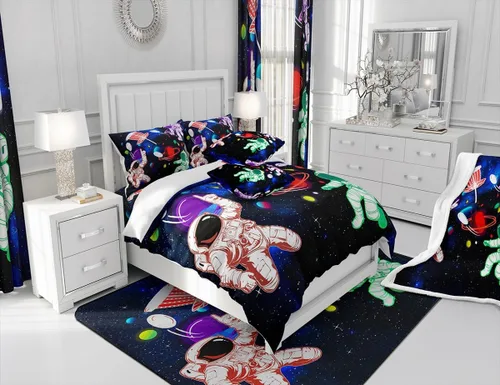 Vista 5 de Astronaut Throw Blanket Galaxy Planet Airship Bed Blanket for Kids Boy Girls Room Decor, Outer Space Theme Blanket for Couch Sofa, Soft and