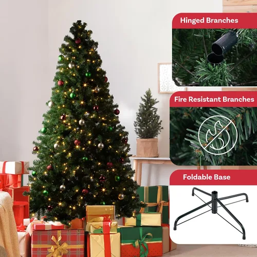 Vista 3 de Elf Stor - Árbol de Navidad artificial preiluminado de 7.5 pies con soporte Verde Oscuro