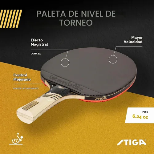 Vista 2 de STIGA Carbon+ Bundle - Juego de paletas de ping pong, hoja de fibra de carbono extra ligera de 7 capas, esponja premium de 0.079 pulgadas, mango