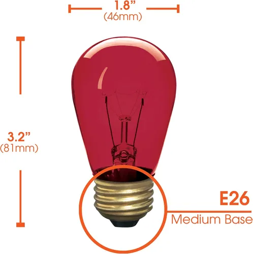 Vista 3 de Xtricity Bombilla incandescente S14 Edison de repuesto, base mediana E26, 130 V, rojo (paquete de 12)