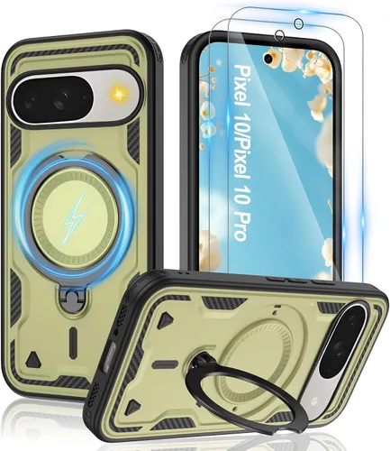 Vista 113 de Gritup fro Funda para Google Pixel 9A, funda protectora magnética de grado militar compatible con Mag-Safe, 2 protectores de pantalla HD, soporte