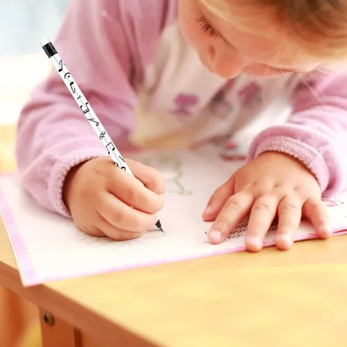 Vista 7 de 24 lápices de notas musicales a granel para estudiantes, lápices blancos