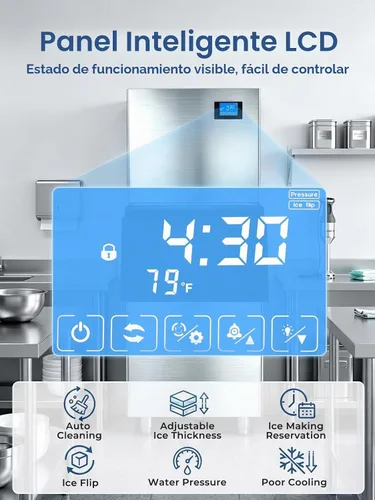Vista 4 de Máquina comercial para hacer hielo de 400 libras/24 horas, contenedor de almacenamiento de acero inoxidable de 250 libras, 132 cubitos de hielo