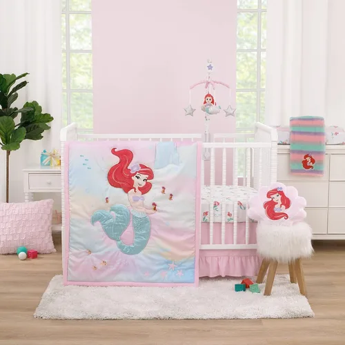 Vista 5 de NoJo Disney Ariel Watercolor Wishes - Manta de bebé súper suave color rosa, lavanda, aguamarina y naranja, una de una especie de sherpa