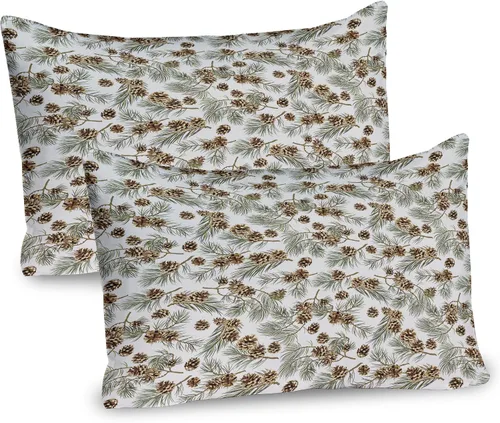 Vista 22 de Lunarable Juego de 2 fundas para almohada de otoño, tema vintage otoñal con estilo granja, ilustración de flores silvestres, artículo de cama