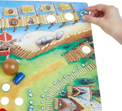 Vista 3 de HABA Valley of The Vikings: divertidos juegos de mesa para niños, juegos de aventura de bolos de barril llenos de acción para mayores de 6 años