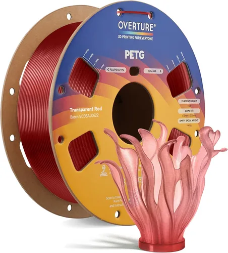 Vista 34 de OVERTURE - Filamento PETG de 1/16 de pulgada (1.75 mm) para impresora 3D y FDM, bien enrollado, duradero, carrete de 4.4 libras, dureza firme