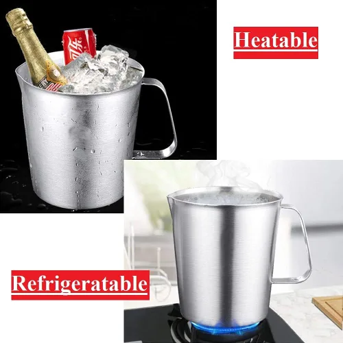Vista 7 de Bettomshin 1 taza medidora métrica de 16.9 fl oz, taza medidora de acero inoxidable, taza de espuma de leche con marca y asa, tazas de mezcla