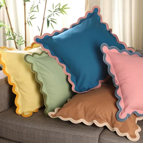 Vista 3 de Folkulture - Juego de 2 fundas de almohada otoñales de 18 x 18 pulgadas, festoneadas, color rojo coral Cotton,Decorative, Cute, Boho, Pillows for