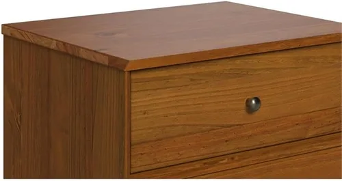 Vista 8 de Mesita de noche Mid-Century con dos cajones, fabricada con madera maciza, acabado castañón Castañho