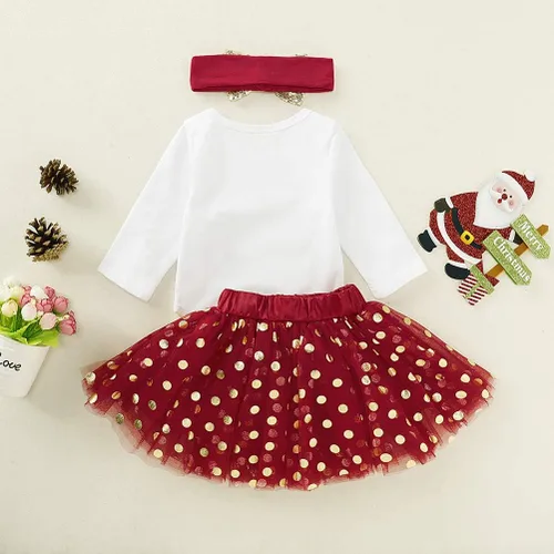 Vista 3 de Conjunto de 3 piezas de ropa de bebé niña de manga larga con diadema