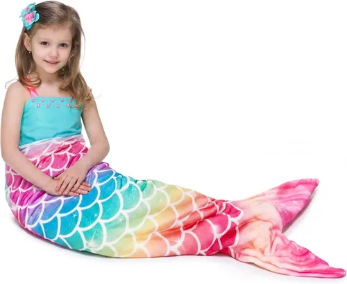 Vista 17 de WERNNSAI Manta de Cola de Sirena para Niños - Manta Ponible de Sirena que Brilla en la Oscuridad para Niñas de Invierno Franela Suave con Escamas