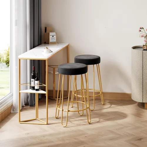 Vista 5 de Yaheetech - Juego de 2 taburetes de bar, taburetes de terciopelo con patas de metal dorado, color negro Counter Height Bar Stools with Foam Seats