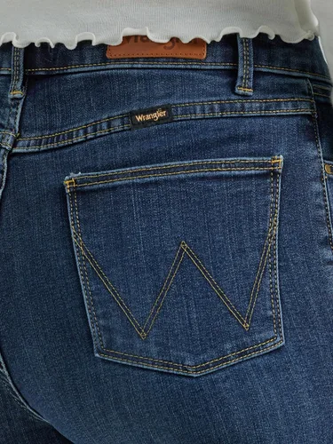 Vista 5 de Wrangler Jeans de bota de tiro alto para mujer, Cabaña Cobalto Plaid