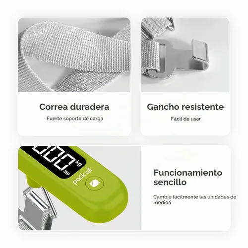 Vista 6 de pack all Báscula de equipaje de 110 libras, báscula digital de equipaje de mano, báscula de peso para maleta de viaje con pantalla LCD, batería