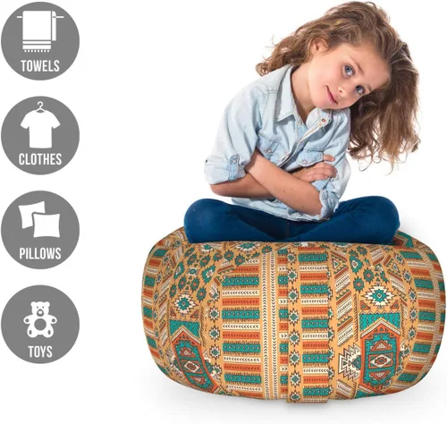 Vista 2 de Ambesonne Silla tribal de almacenamiento para juguetes, patrón de tribu secreta en estilo bohemio, organizador de animales de peluche, bolsa