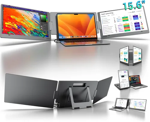 Vista 10 de Extensor de monitor para portátil de triple pantalla, monitor cuádruple FHD 1080P de 15.6 pulgadas, 1 conexión USB-C para 4 pantallas, aleación