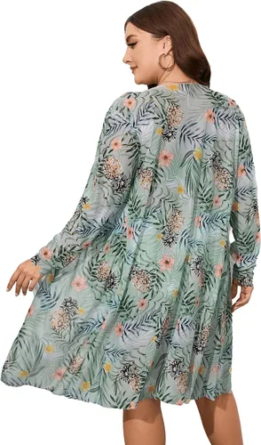 Vista 2 de Floerns Traje de baño de 3 piezas con cordón fruncido para mujer, talla grande, kimono