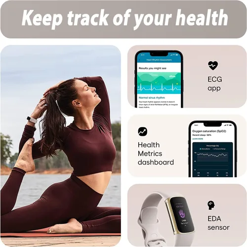Vista 4 de Fitbit Charge 5 Advanced Fitness & Health Tracker (blanco) con GPS integrado, herramientas de gestión de estrés, paquete con 2 correas de reloj