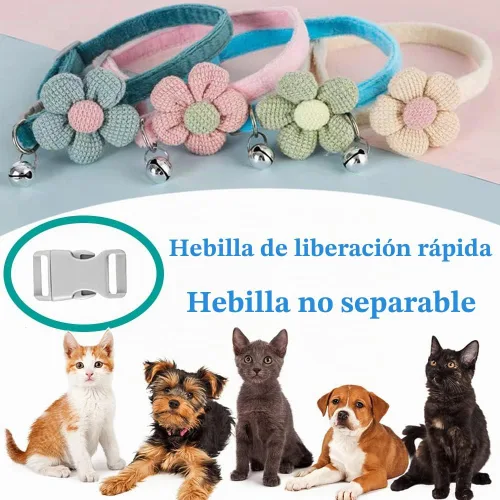 Vista 7 de Collar para perros pequeños con flor, Collares para cachorros XS, Collares para perros pequeños con campana para niña niño perrito pequeño (Rosa)