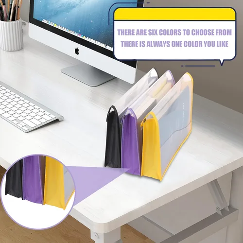 Vista 4 de Paquete de 6 carpetas expandibles para documentos, tamaño A4, multicolor Sobres de plástico con cierre a presión, bolsa de archivo transparente