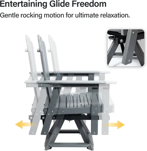 Vista 5 de Outdoor Glider Chair, 360° Swivel HDPE Adirondack Rocker Lounge Chair, Gray Gris