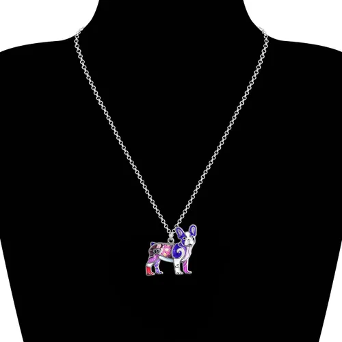 Vista 2 de BONSNY Collar de Bulldog Francés con diamantes de imitación esmaltados, diseño original para mujeres y niños