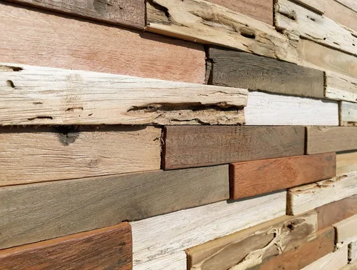 Vista 2 de WoodyWalls - Paneles de pared de madera de granero recuperada en 3D, instalación de pegamento y clavos, juego de 10 paneles premium