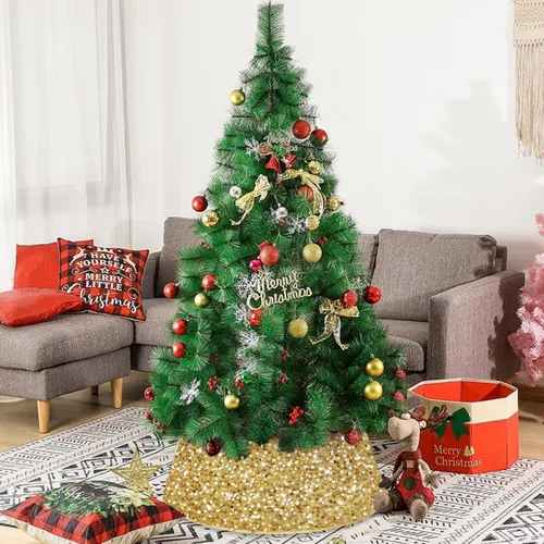 Vista 4 de FOTSHARER Collar dorado para árbol de Navidad de 23.6 pulgadas, falda de árbol de Navidad con lentejuelas, anillo de árbol con purpurina para otoño