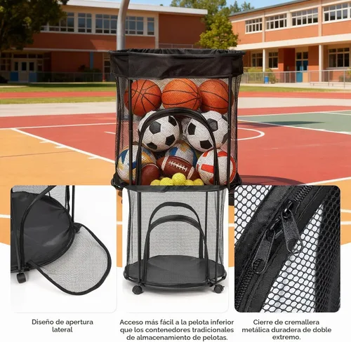 Vista 7 de Carrito de almacenamiento de bolas, organizador de bolas con ruedas 51.36gal 2 Side Opening Ball Basket for Garage, Playground and Outdoor, Ball