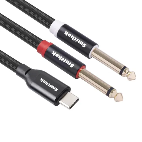 Vista 8 de Smithok Cable divisor estéreo USB C a doble de 0.250 in y 1/4 pulgadas, USB tipo C a cable de audio TS dual de 0.250 in 1/4 pulgadas para iPhone