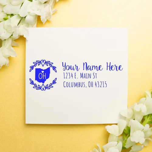 Vista 76 de State of Alabama Wreath Duo Hand Address Stamp - Personalized Rubber Stamp Montaje manual Duo