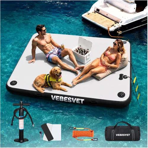 Vista 10 de Plataforma flotante inflable del muelle con la escalera suave Gris claro+negro