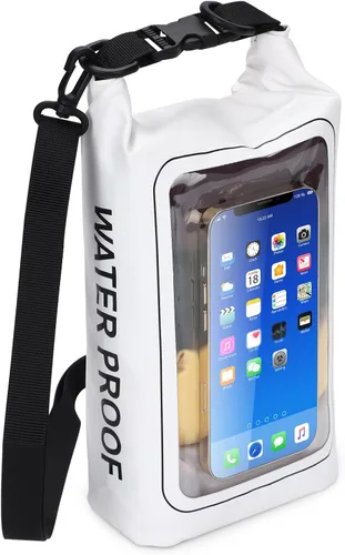 Vista 11 de Bolsa impermeable IP68, 2L - Bolsa impermeable para piscina con tapa enrollable, bolsas secas para kayak impermeables con bolsa para teléfono, bolsa