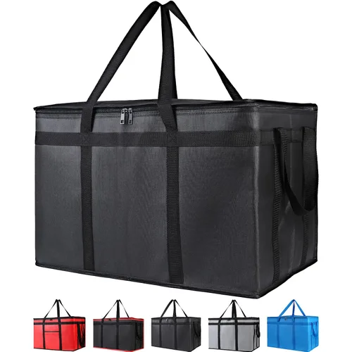 Vista 24 de Bodaon Bolsa de entrega de pizza aislada, 20" x 20" x 8" bolsas calentadoras de pizza para mantener caliente, bolsa aislada para entrega de Negro